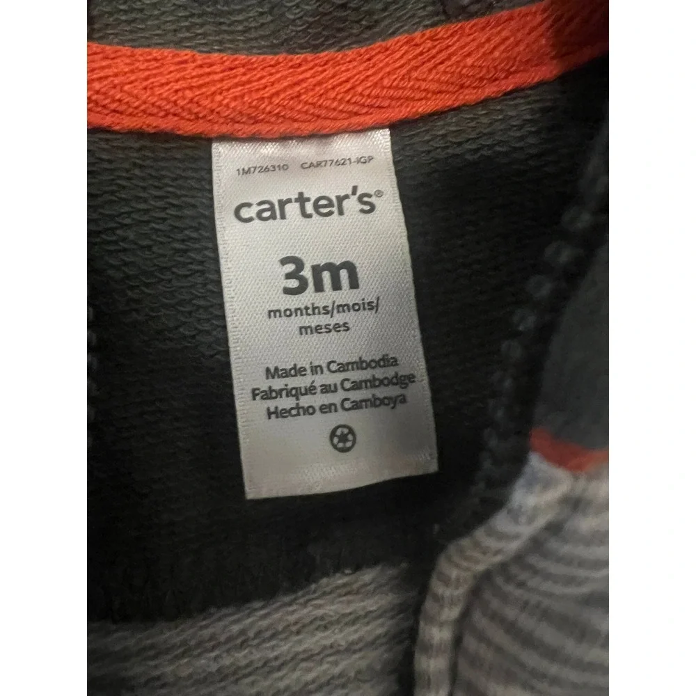Carter's Zip Up Hoodie Baby 3M Green Striped Dino 1633
